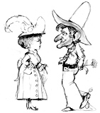 ‘Slim and Miss Prim’  Coloring page of a cowboy and a pretty lady.